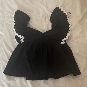 Nordstrom Black Top with White Ruffle Trim